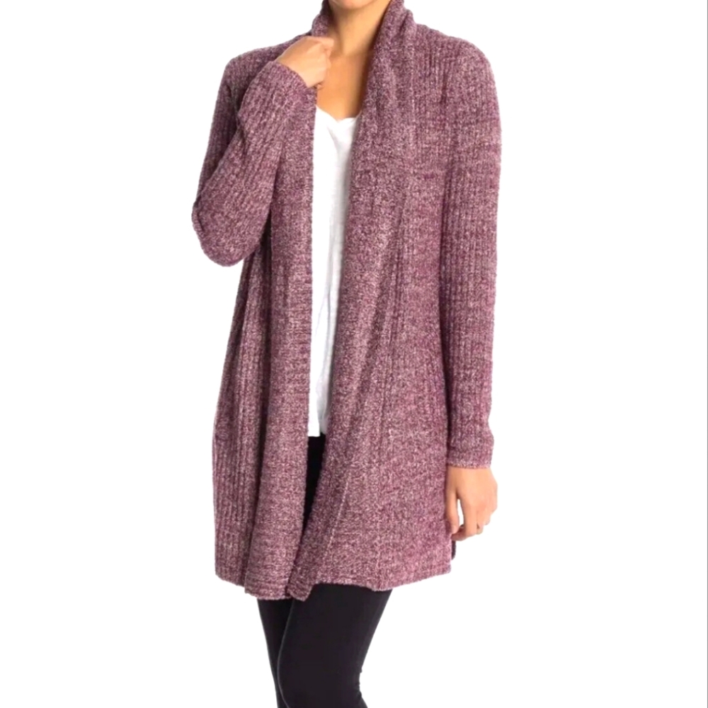 BAREFOOT DREAMS CozyChic Lite Montecito Cardigan Sweater Burgundy/Stone XL